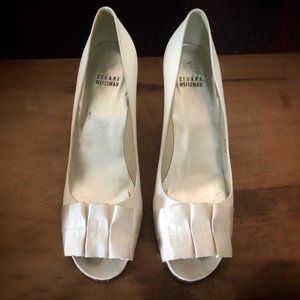 White Satin Stuart Weitzman M9.5 Gigiritz Heels